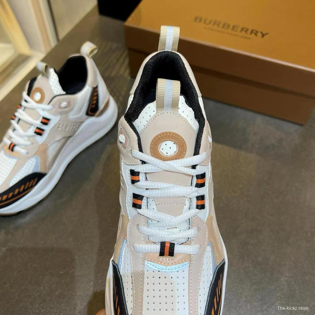 2025 Unisex Burberry Beige White Black Leather Suede Mesh Chunky Sneakers MJ00380(F/W)