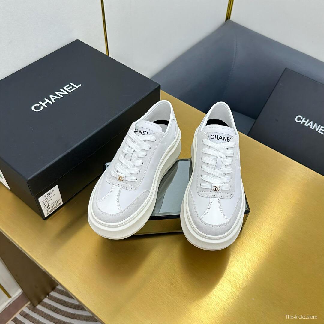 2025 Women Chanel White Leather Suede Sneakers