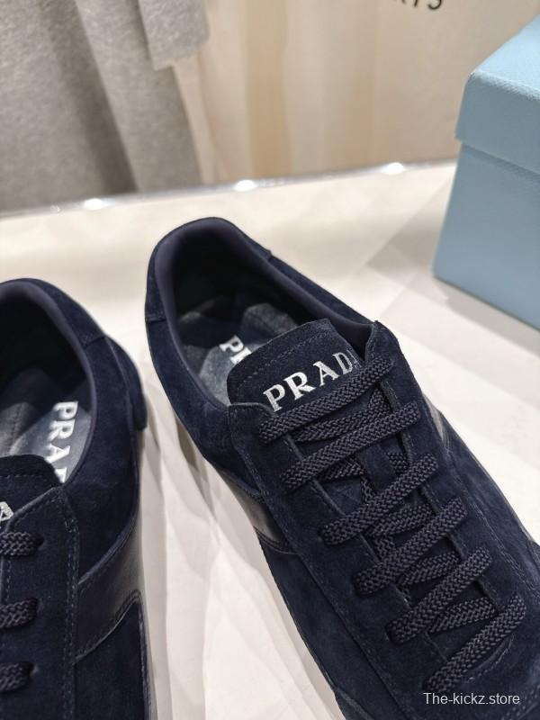 2025 Unisex Prada Navy Blue Suede Casual Shoes KFY00300