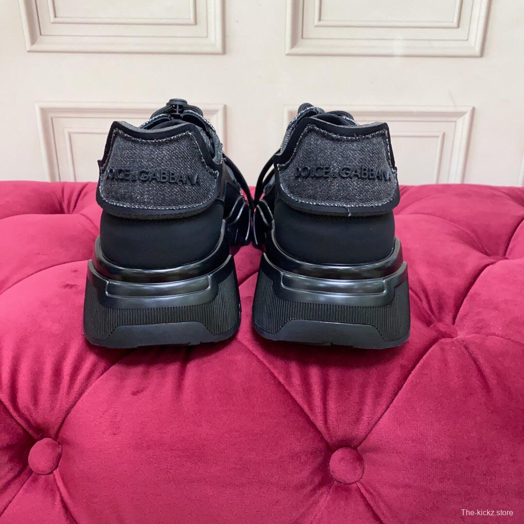 2025 Unisex Dolce & Gabbana Black Silk Leather Lycra Sneakers DG00330(F)/LY00340(M)
