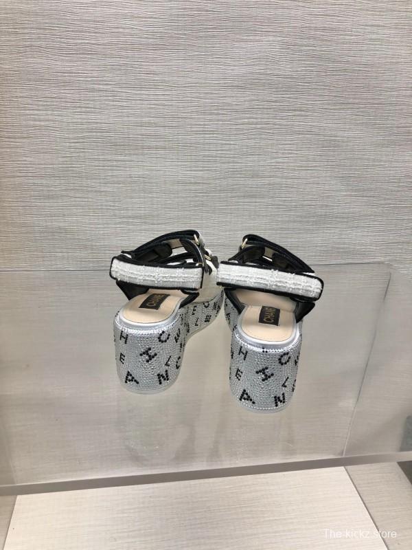 2025 Women Chanel White Black Leather Sandals Platform LY00330