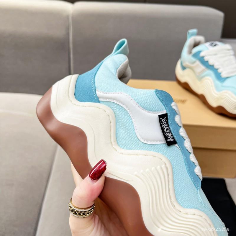 2025 Unisex HEYDAY Blue White Canvas Leather Wave Sneakers KFY00260