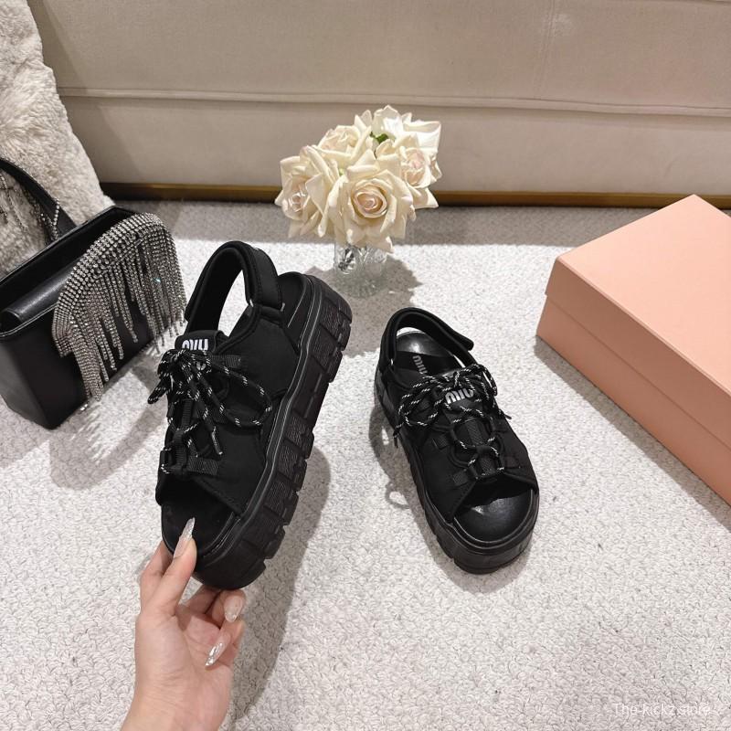 2025 Women Miu Miu Black Lycra Sandals LY00280