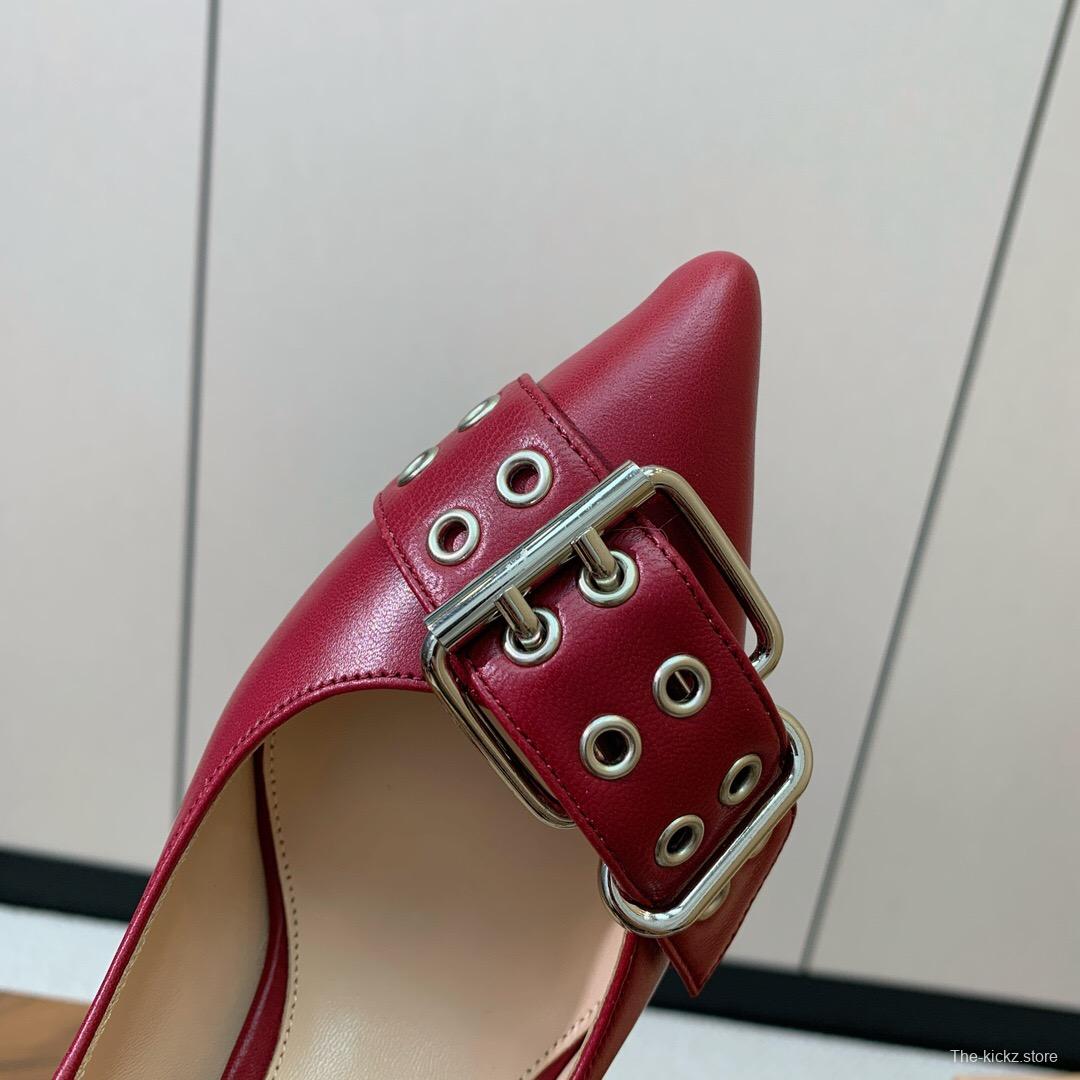 2025 Women Gianvito Rossi Red Leather Heels Buckle KFY00300