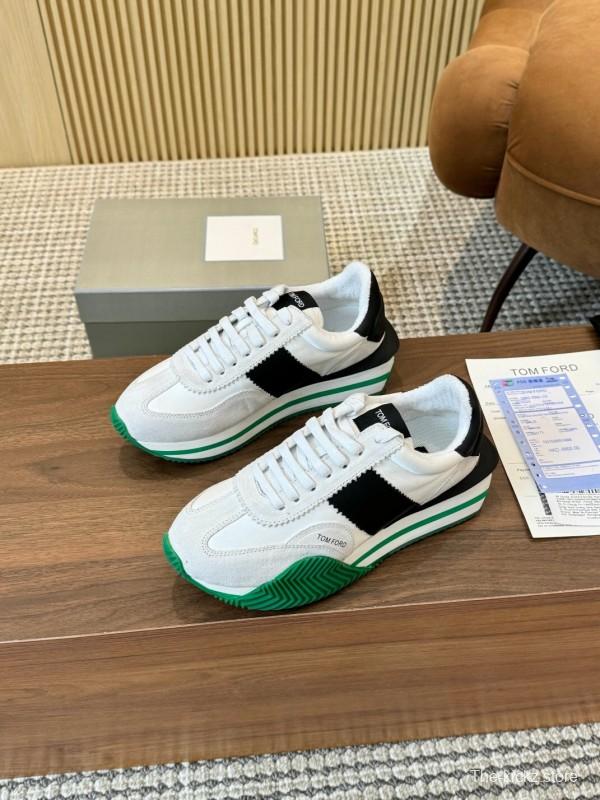 2025 Unisex TOM FORD White Black Green Leather Suede Sneakers LY00360(F)/LY00370(M)