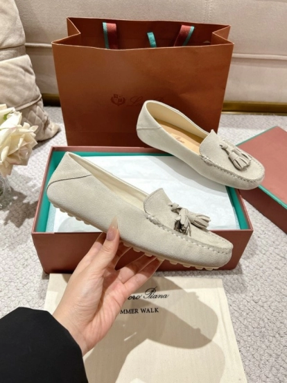 2025 Women Le Parmentier Beige Suede Loafers Tassel LY00291