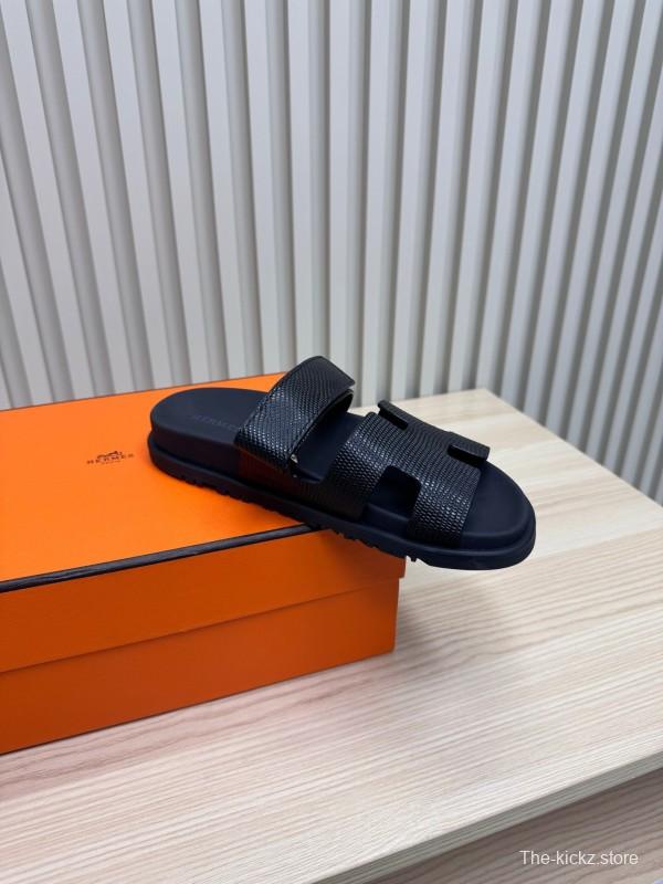 2025 Slippers Hermès Black Leather Slippers