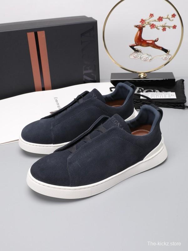 2024 Men Ermenegildo Zegna dark blue suede low top sneakers MJ00240