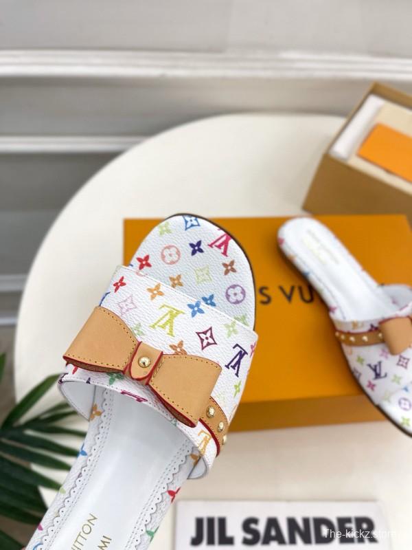 2025 Slippers Louis Vuitton Multicolor Leather Bow MJ00290