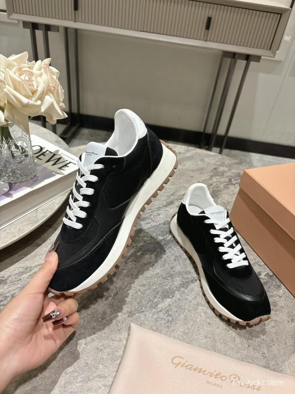 2025 Women Gianvito Rossi Black White Leather Mesh Sneakers