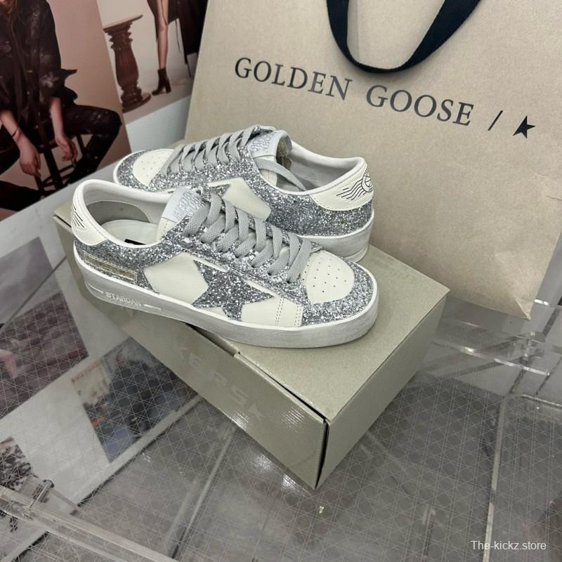 2024 Women GGDB Silver Glitter Leather Sneakers