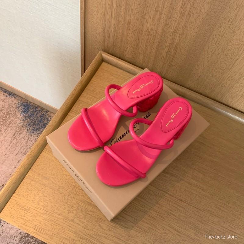 2025 Women Gianvito Rossi Pink Leather Sandals KFY00260