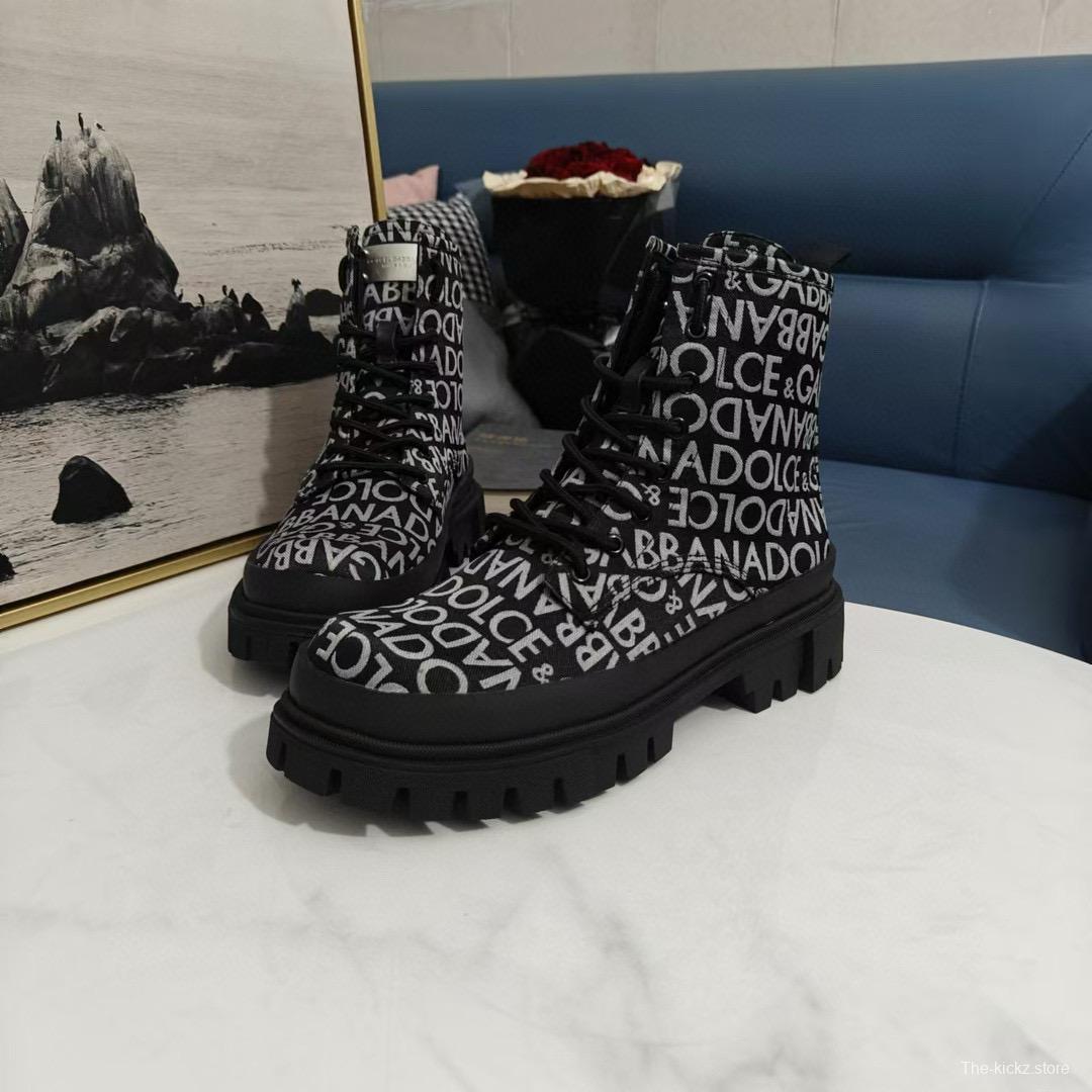 2024 Unisex Dolce & Gabbana Black Printed Leather Boots MJ00360