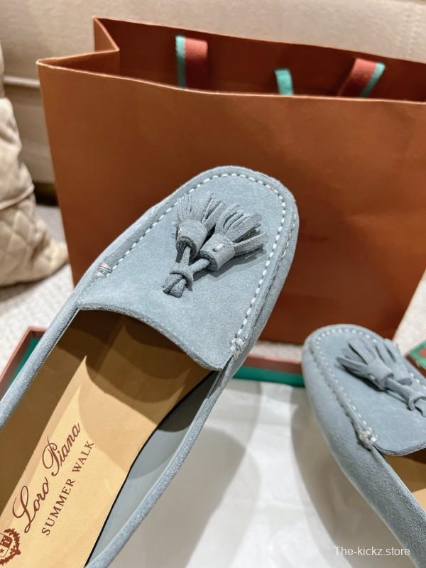 2025 Women Le Parmentier Blue Suede Loafers Tassel LY00291