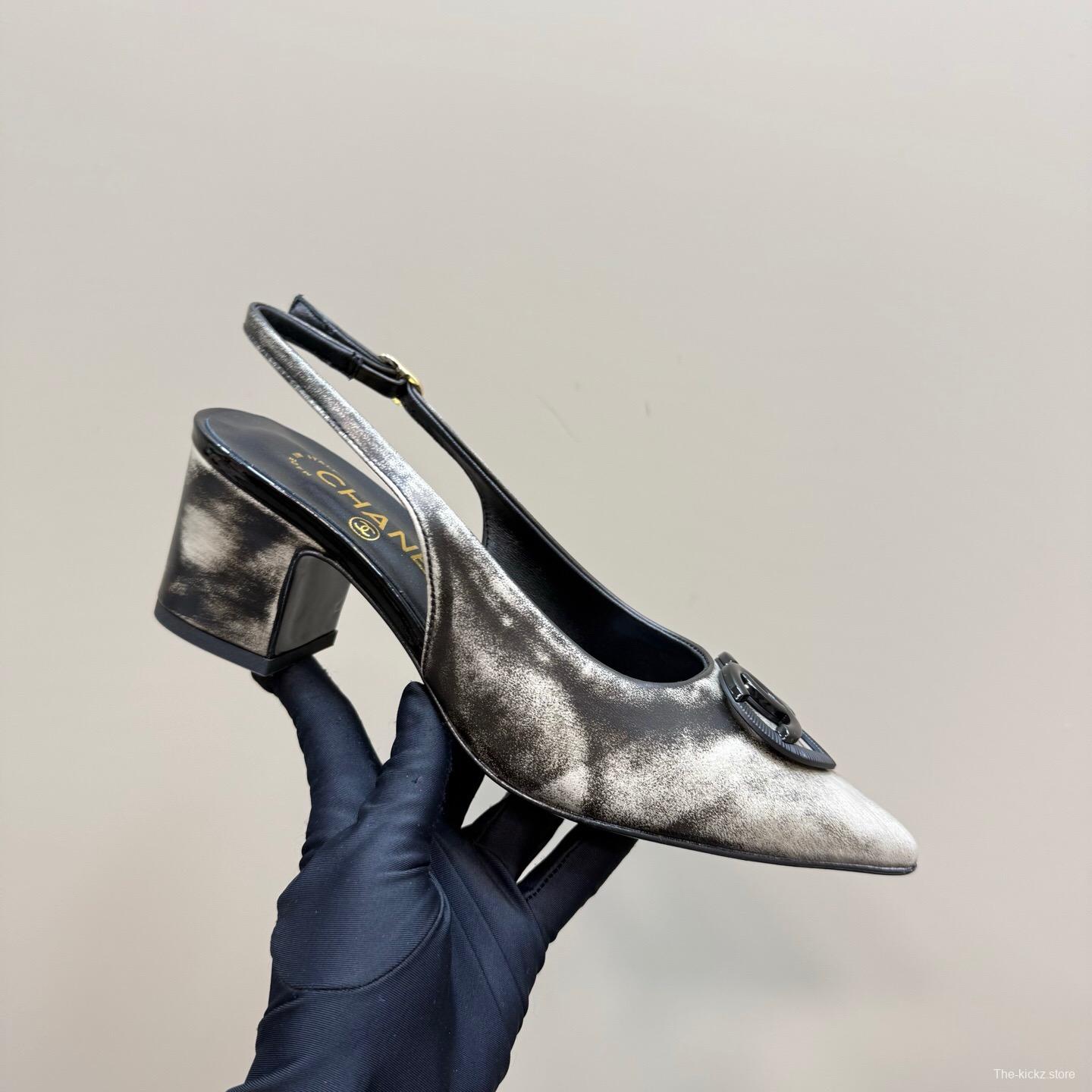 2025 Women Chanel Black Leather Slingback Pumps