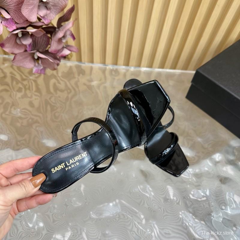 2025 Women Yves Saint Laurent Black Patent Leather High Heel Sandals MJ00310
