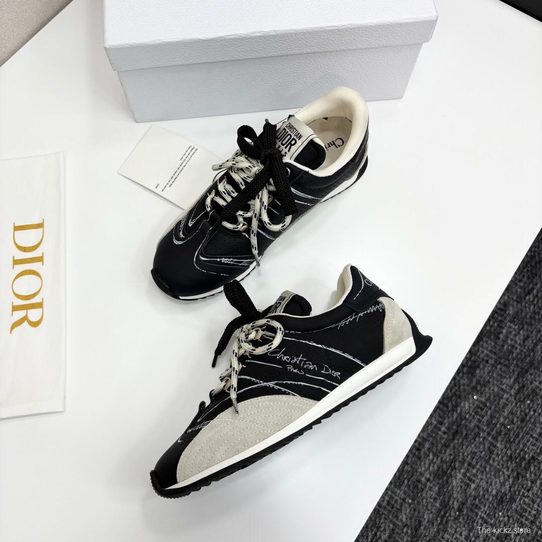 2025 Unisex Dior Black White Suede Leather Mesh Sneakers LY00300