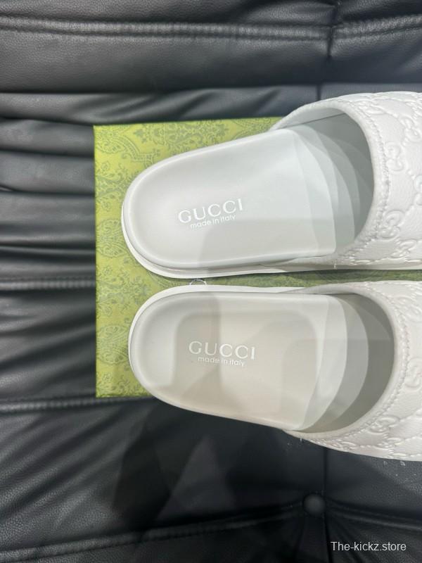 2024 GUCCI White Leather Slippers MJ00200