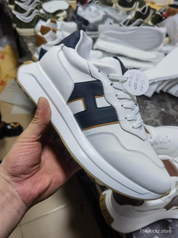 2025 Unisex HOGAN White Blue Brown Leather Sneakers H-STRIPES LY00360(F)/LY00370(M)