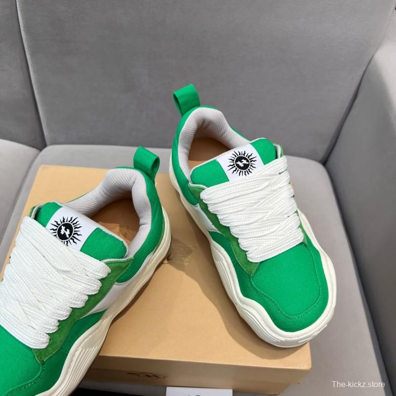 2025 Unisex HEYDAY Green White Canvas Leather Wave Sneakers KFY00260