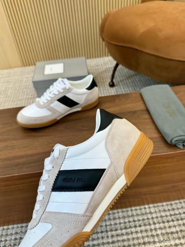2025 Men TOM FORD White Black Suede Leather Sneakers