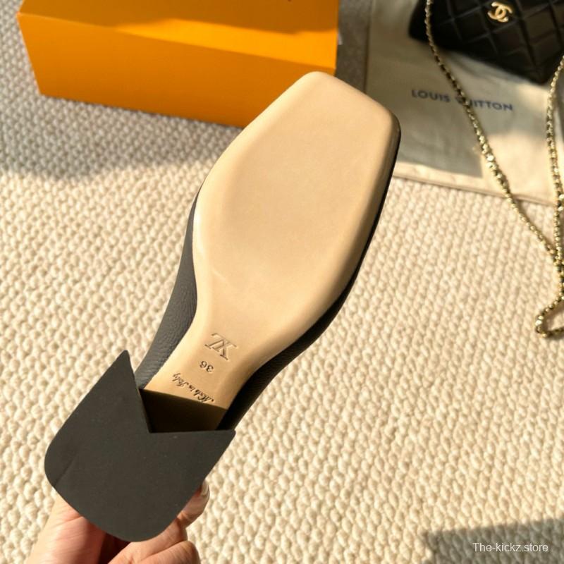 2024 Women Louis Vuitton Black Leather Block Heel Pumps