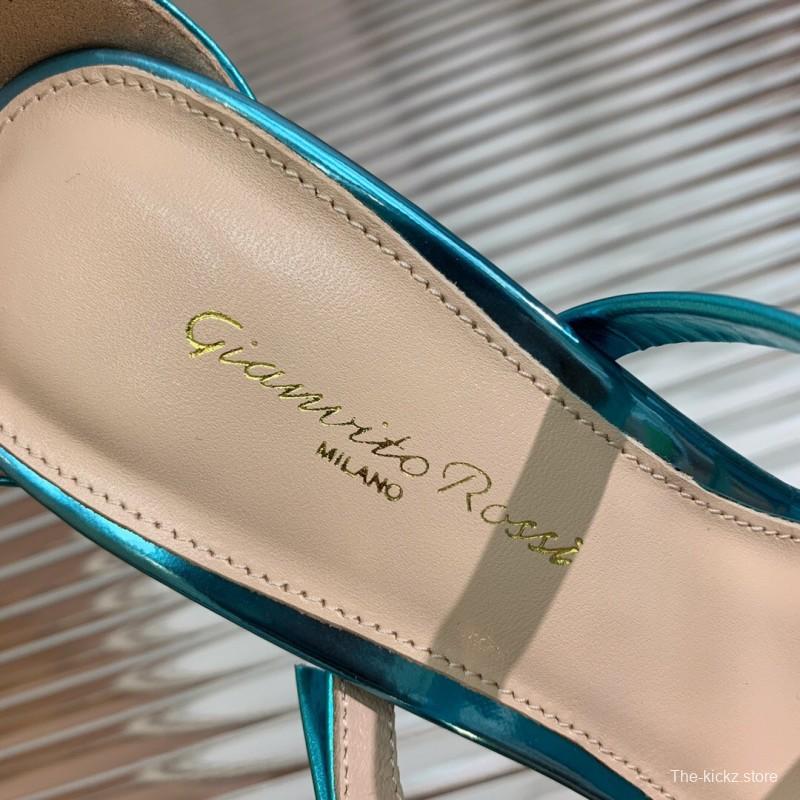 2025 Women Gianvito Rossi Blue Leather High Heel Sandals