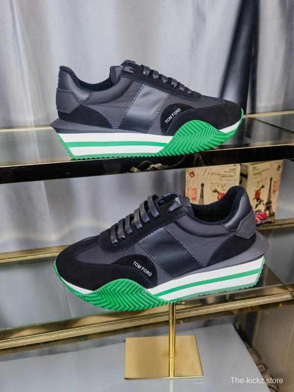 2025 Unisex TOM FORD Black Green Leather Suede Sneakers LY00360(F)/LY00370(M)