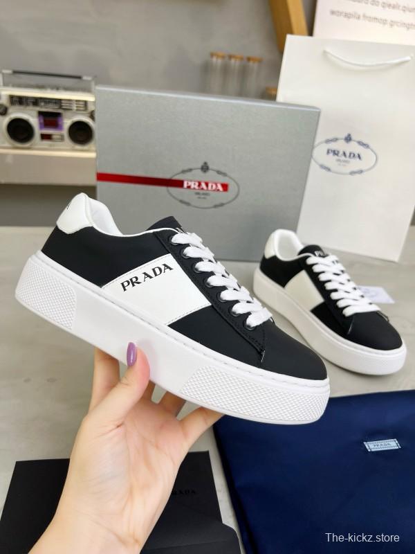 2024 Unisex Prada Black White Leather Sneakers MJ00310
