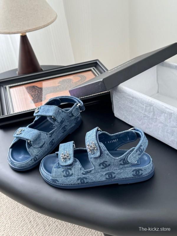 2025 Women Chanel Blue Denim Sandals LY00320