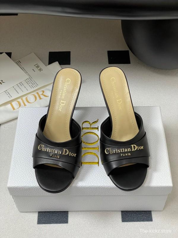 2025 Women Dior Black Leather High Heel Mules
