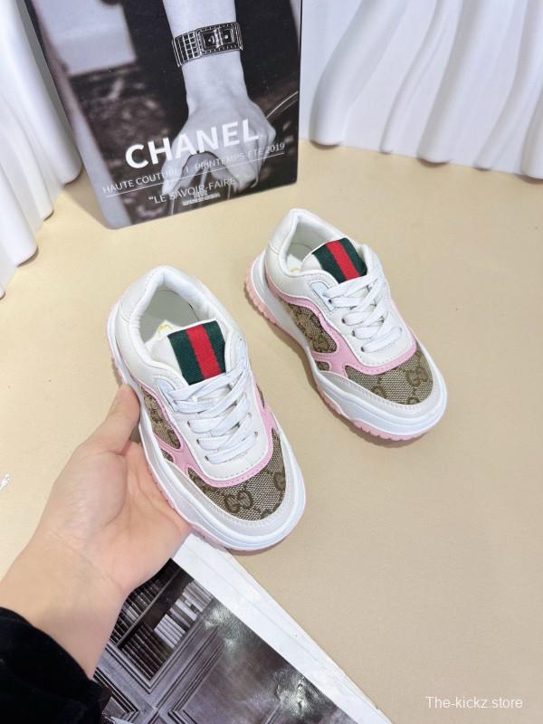 2024 Kids CHANEL Pink White Canvas Leather Sneakers