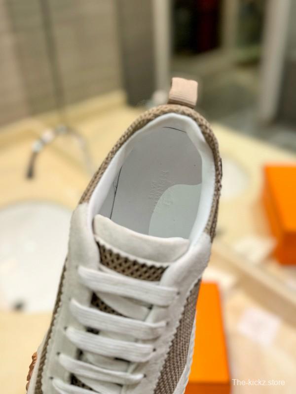 2024 Women Hermès beige white mesh leather sneakers