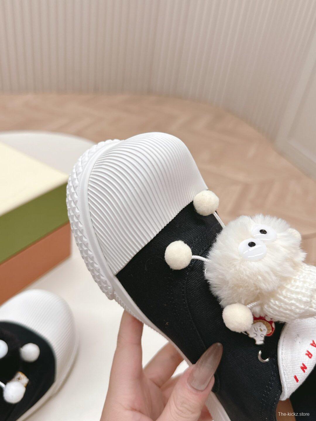 2025 Women Marni Black White Cotton Casual Lace-Up LY00250