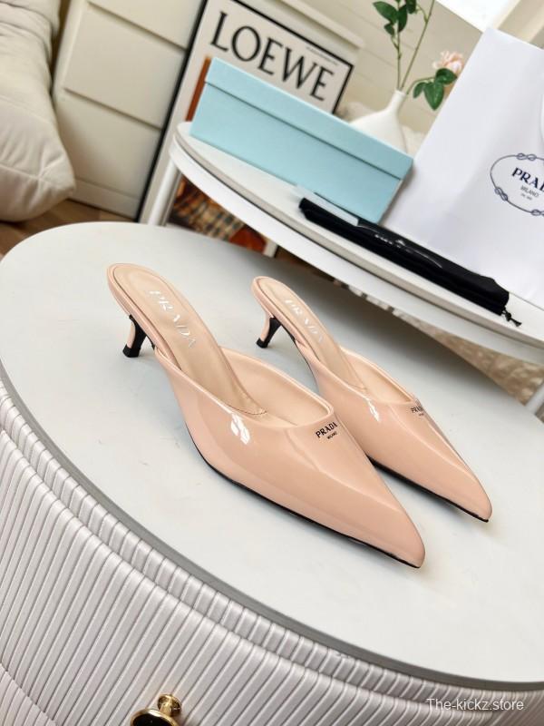 2025 Women Prada Pink Patent Leather High Heel Slip-On LY