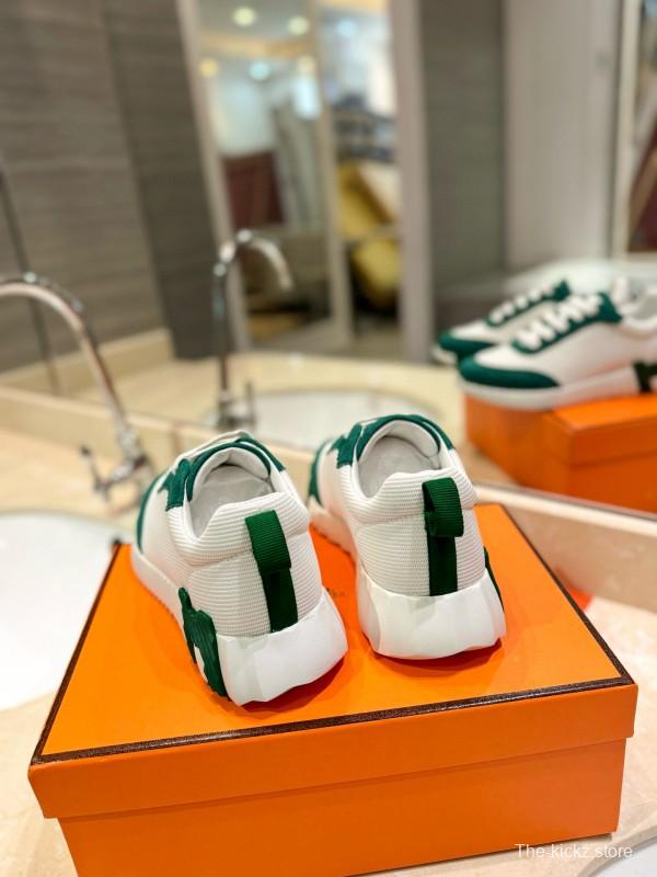 2024 Unisex Hermès White Green Mesh Suede Sneakers MJ00320
