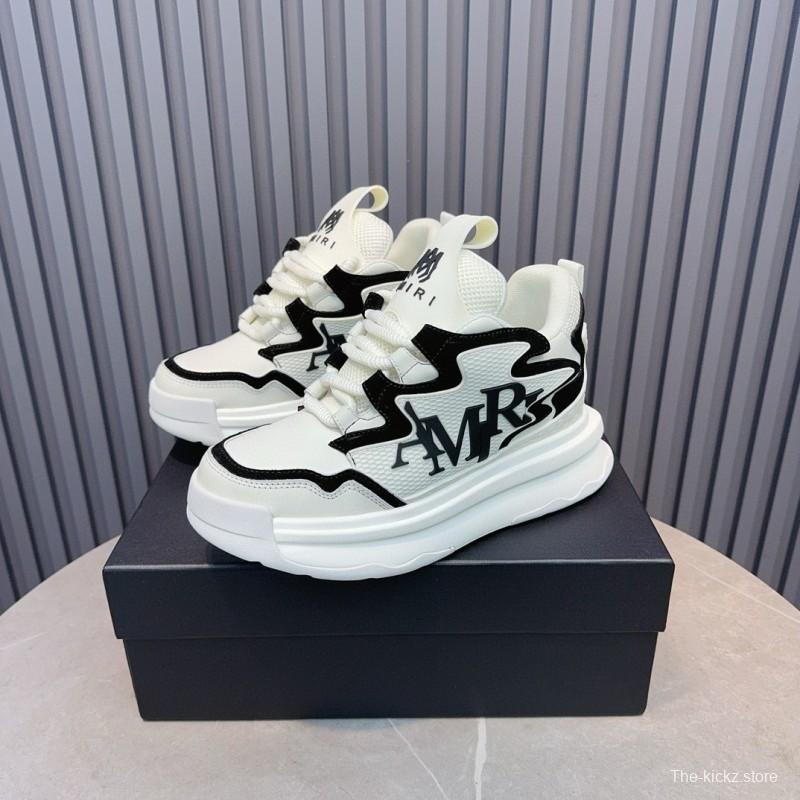 2024 Unisex Amiri White Black Mesh Leather Sneakers MJ00410