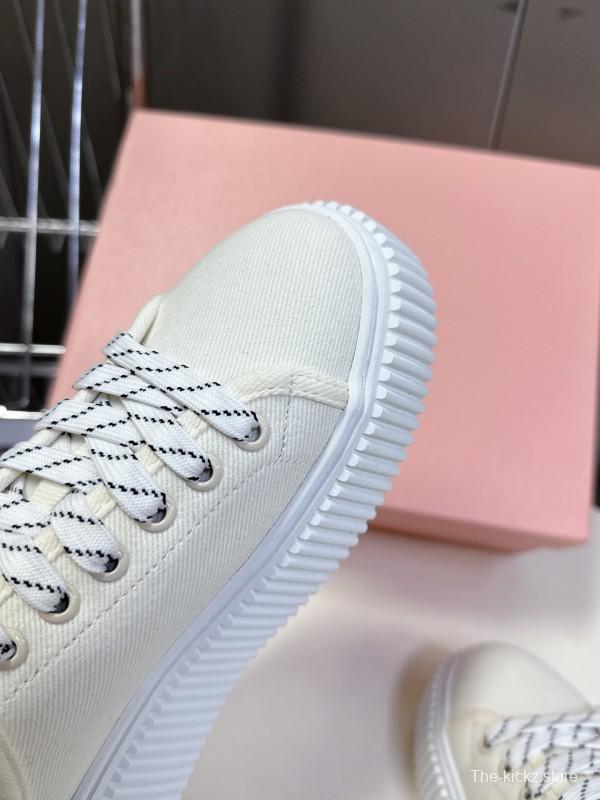 2025 Women Miu Miu White Canvas Sneakers
