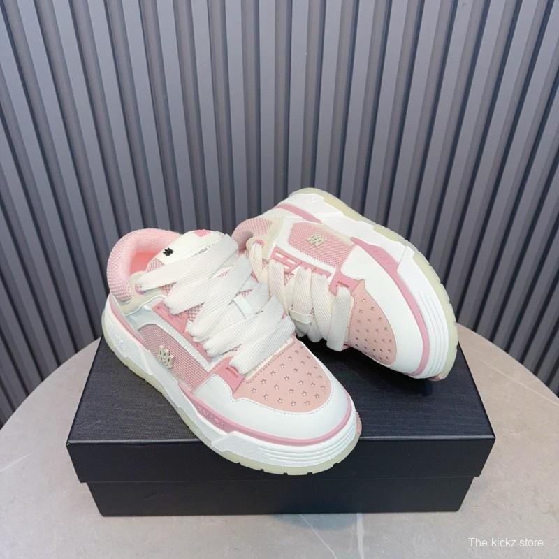 2024 Women Amiri Pink White Leather Mesh Sneakers MJ00360
