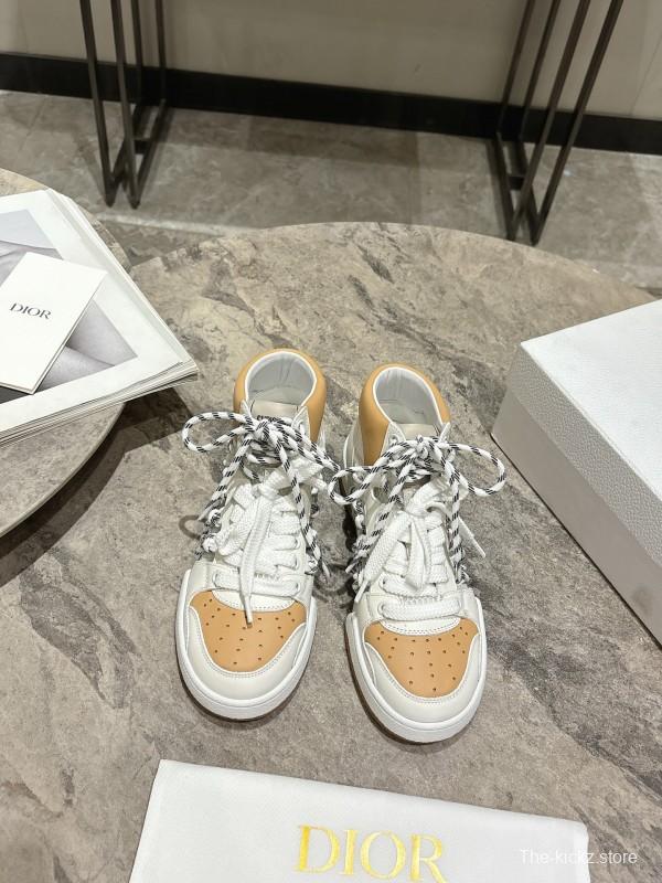 2025 Women Dior White Beige Leather Mesh High Top Sneakers