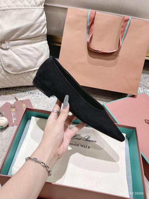2025 Women LP Black Suede Ballet Flats LY00320