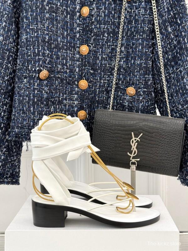 2025 Women Yves Saint Laurent White Leather Strappy Sandals KFY00300