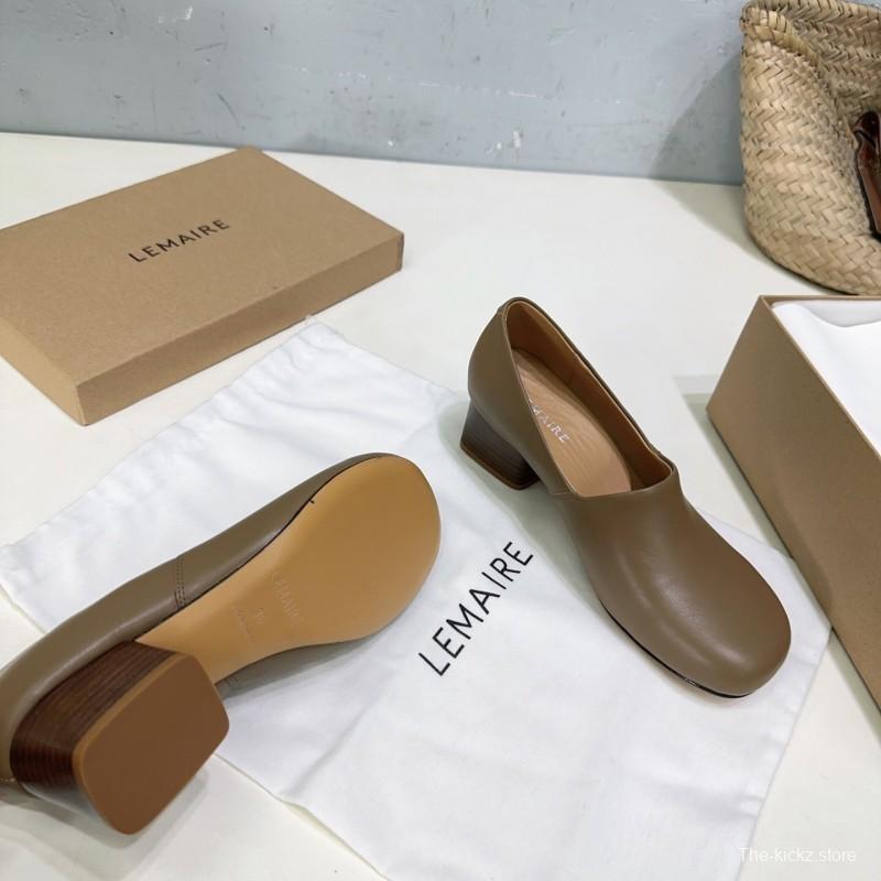 2025 Women LEMAIRE Brown Leather Block Heel Shoes