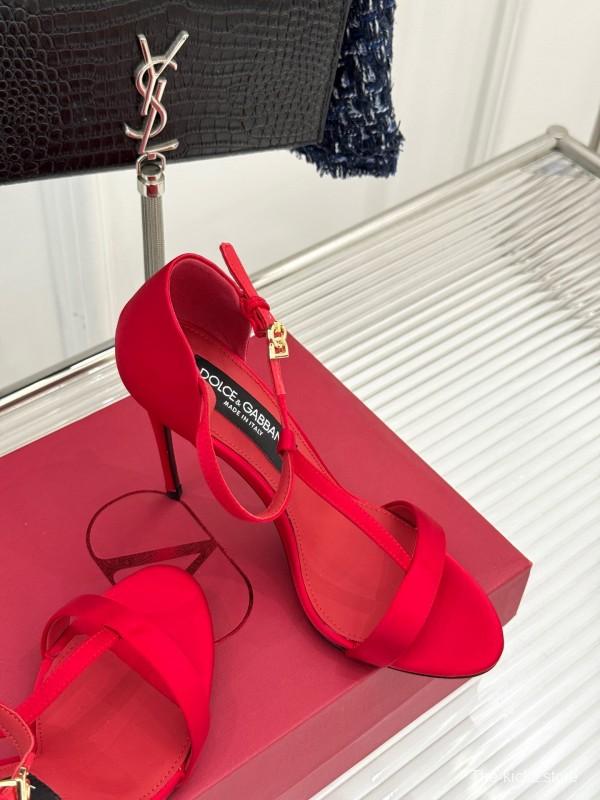 2025 Women Dolce & Gabbana Red Leather High Heel Sandals KFY00300