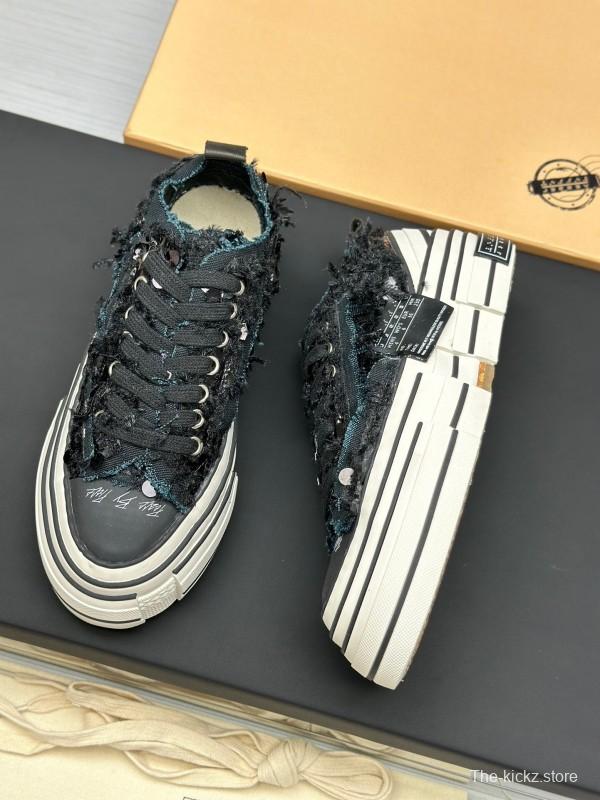 2025 Unisex XVESSEL Black Canvas Plimsolls Distressed Artistic AS00260