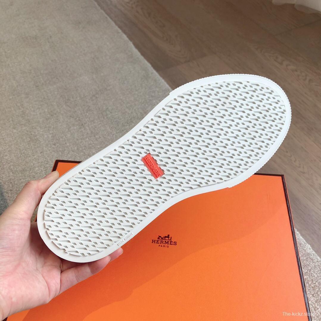 2025 Unisex Hermès Beige White Canvas Leather Sneakers AS00380