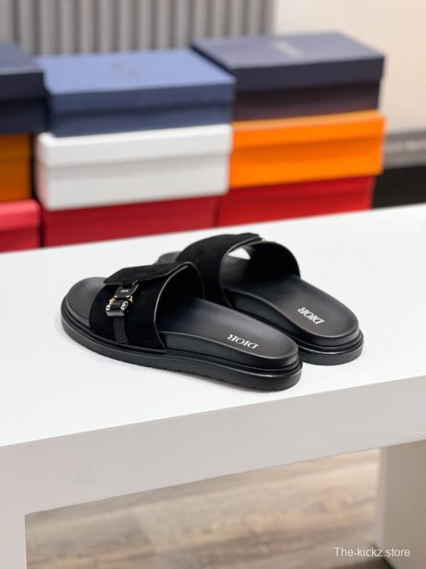 2025 Men Dior Black Leather Slippers CD Diamond Top Version AS00190