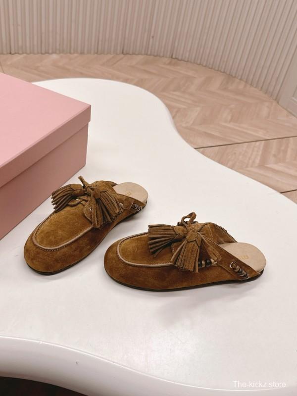 Miu Miu Fall Winter 2025 Tassel Loafer Mule with Beaded Accents - LY00320
