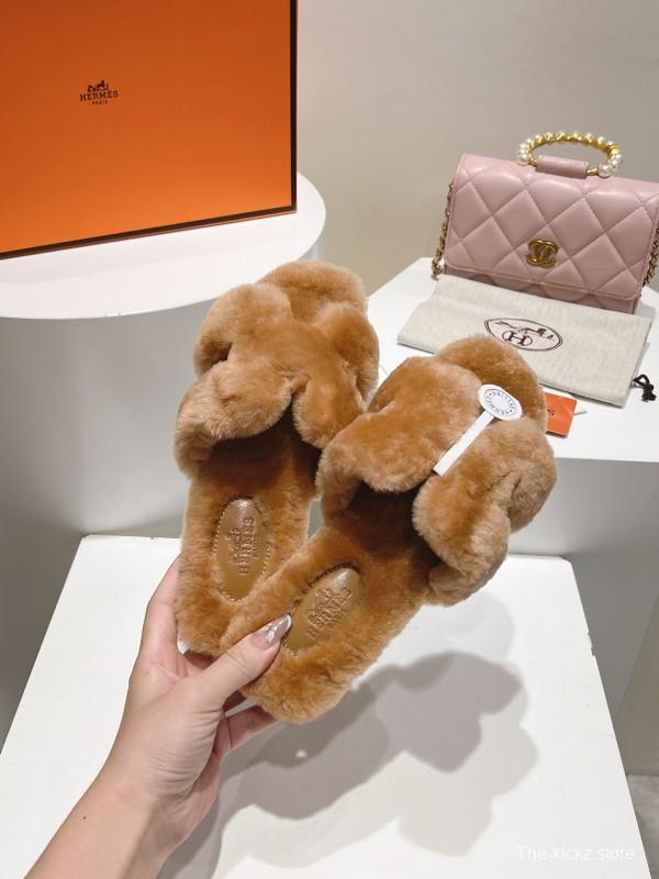 Hermès 2025 SS Love Slippers Flat Wool Slippers - LY00240